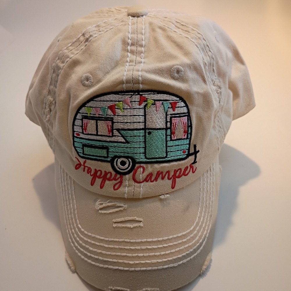 KBETHOS Vintage Distressed Baseball Cap Beige Embroidered Camper Trailer Hat